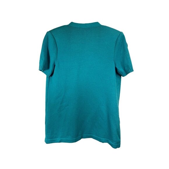 St John Size P Santana Knit Short Sleeve Cardigan Sweater Logo Buttons - Picture 2 of 7